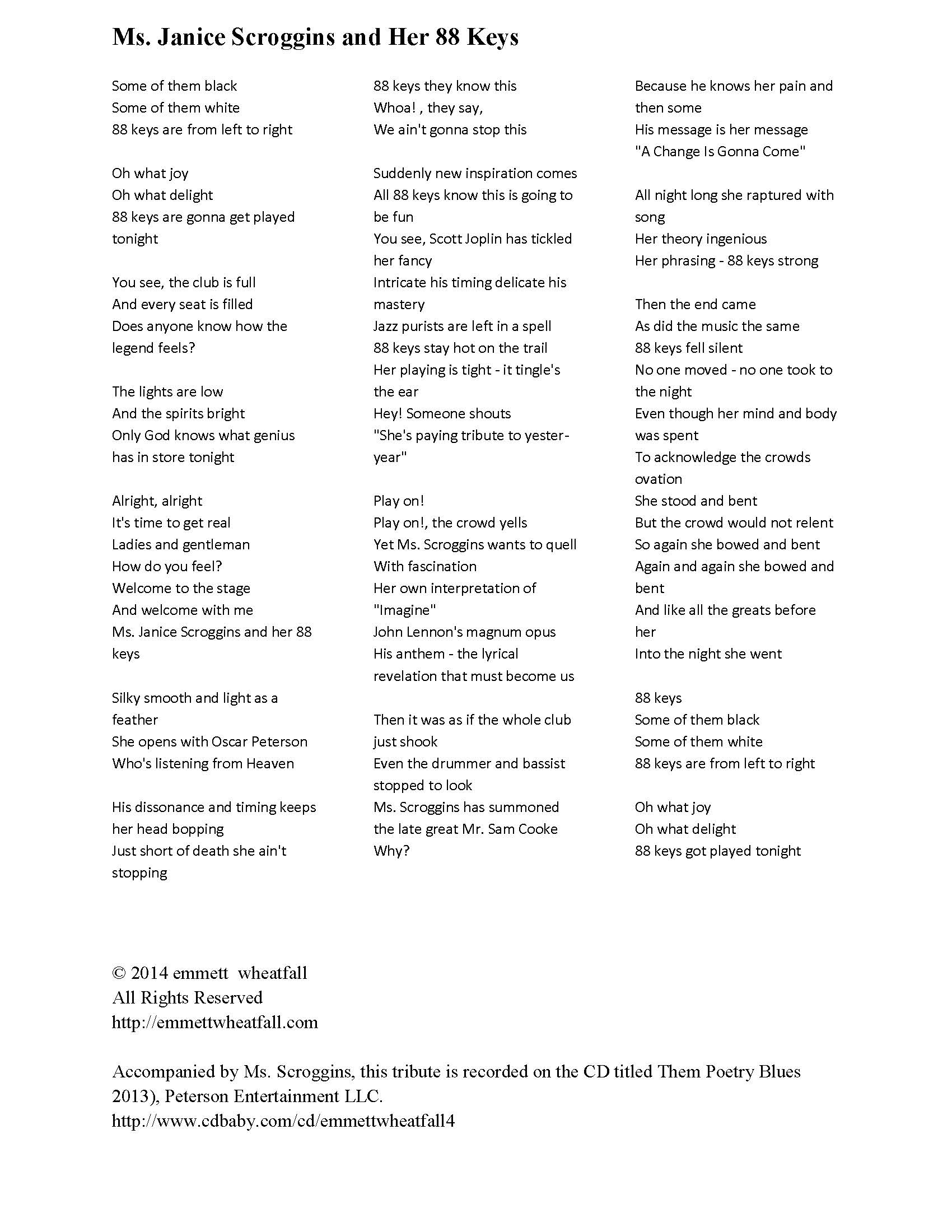 Emmett Wheatfall poem for Janice